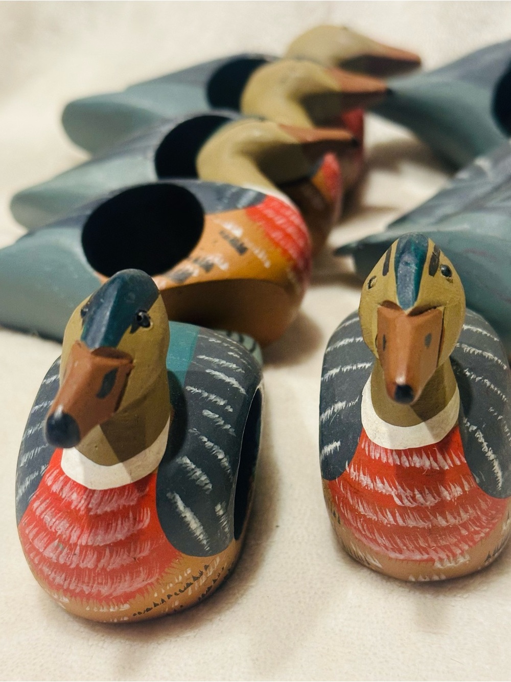 Napkin Holders Wooden Wood Mallard Duck Napkin Rings Set of 8 Cabin Cottage